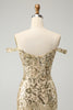 Load image into Gallery viewer, Golden Off The Shoulder Borycon Corset Homecoming Dress with Sequins