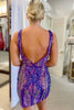 Load image into Gallery viewer, Dark Purple V-Neck Bodycon Homecoming Dress with Sequins