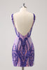 Load image into Gallery viewer, Bodycon Dark Purple V-Neck Homecoming Dress with Sequins