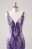 Load image into Gallery viewer, Bodycon Dark Purple V-Neck Homecoming Dress with Sequins