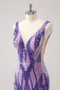 Load image into Gallery viewer, Bodycon Dark Purple V-Neck Homecoming Dress with Sequins