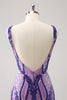 Load image into Gallery viewer, Bodycon Dark Purple V-Neck Homecoming Dress with Sequins