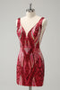 Load image into Gallery viewer, Bodycon Fuchsia V-Neck Homecoming Dress with Sequins