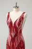 Load image into Gallery viewer, Bodycon Fuchsia V-Neck Homecoming Dress with Sequins