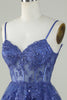 Load image into Gallery viewer, Sparkly Spaghetti Straps Sequins Purple Short Homecoming Dress