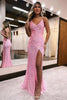 Load image into Gallery viewer, Sparkly Red Sequins Lace-Up Back Mermaid Long Prom Dress with Slit