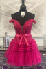 Load image into Gallery viewer, Sparkly Fuchsia A-Line Tiered Corset Homecoming Dress with Lace