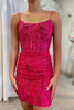 Load image into Gallery viewer, Sparkly Fuchsia Spaghetti Straps Homecoming Dress with Sequins