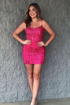 Sparkly Fuchsia Bodycon Homecoming Dress with Sequins