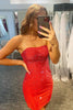 Load image into Gallery viewer, Bodycon Strapless Red Homecoming Dress with Sequins