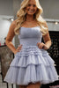 Load image into Gallery viewer, Glitter Lilac A-Line Strapless Tulle Tiered Short Homecoming Dress