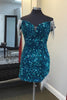 Load image into Gallery viewer, Sparkly Green Off The Shoulder Fringed Homecoming Dress with Sequins