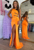 Load image into Gallery viewer, Orange Mermaid One Shoulder Long Prom Dress With Slit