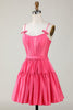 Load image into Gallery viewer, A-Line Fuchsia Spaghetti Straps Homecoming Dress with Criss Cross Back