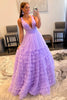 Load image into Gallery viewer, Orange Deep V-Neck Tiered Prom Dress