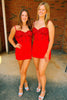 Load image into Gallery viewer, Sparkly Red Spaghetti Straps Corset Homecoming Dress with Sequins