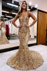 Load image into Gallery viewer, Golden Sequin Sparkly Mermaid Prom Dress