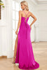 Load image into Gallery viewer, Fuchsia Mermaid Spaghetti Straps Satin Prom Dress with Slit Front