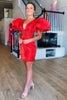 Load image into Gallery viewer, Sparkly Red Bodycon Beaded Homecoming Dress with Puff Sleeves