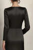 Load image into Gallery viewer, Black Satin Sheath Long Sleeves Mother of the Bride Dress with Side Waist