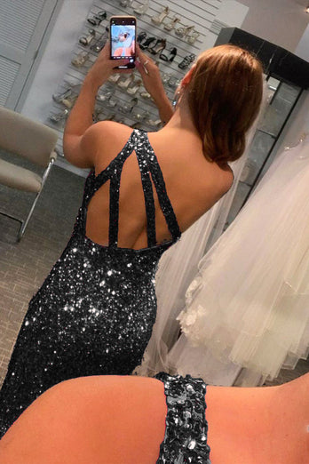 Mermaid Glitter One-Shoulder Backless Prom Dress With Sequins