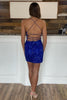 Load image into Gallery viewer, Royal Blue V-Neck Bodycon Sequined Homecoming Dress with Slit
