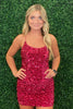 Load image into Gallery viewer, Sparkly Fuchsia Spaghetti Straps Sequined Tight Homecoming Dress