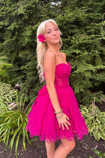 Fuchsia A-Line Sweetheart Tulle Corset Homecoming Dress