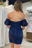 Load image into Gallery viewer, Sparkly Navy Bodycon Corset Homecoming Dress with Lace