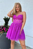 Load image into Gallery viewer, Sparkly A-Line Fuchsia Sweetheart Corset Homecoming Dress with Lace