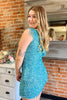 Load image into Gallery viewer, Sparkly Blue One Shoulder Tight Sequined Short Homecoming Dress