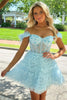 Load image into Gallery viewer, Sparkly Pink A-Line Off The Shoulder Corset Homecoming Dress with Ruffles