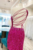 Load image into Gallery viewer, Sparkly Turquoise One Shoulder Bodycon Homecoming Dress with Sequins