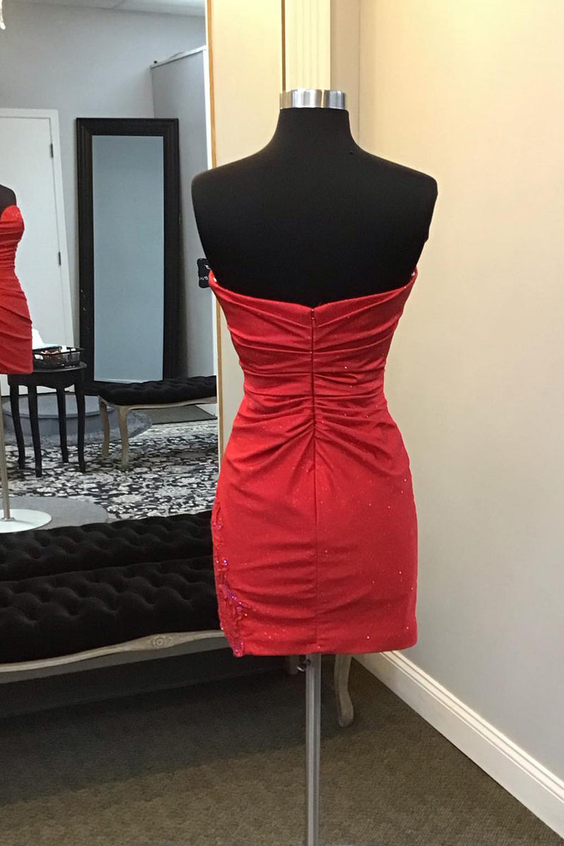 Load image into Gallery viewer, Sparkly Red Sweetheart Bodycon Homecoming Dress with Appliques