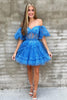 Load image into Gallery viewer, A-Line Blue Off The Shoulder Corset Homecoming Dress with Sleeves