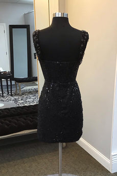 Sparkly Black Off The Shoulder Sequined Homecoming Dress with Fringen