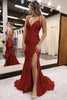 Load image into Gallery viewer, Sparkly Red Sequins Lace-Up Back Mermaid Long Prom Dress with Slit