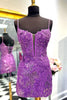 Load image into Gallery viewer, Sparkly Purple Spaghetti Straps Tight Short Homecoming Dress with Sequins