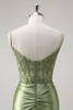 Load image into Gallery viewer, Green Mermaid Spaghetti Straps Pleated Corset Long Prom Dress