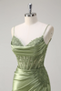 Load image into Gallery viewer, Green Mermaid Spaghetti Straps Pleated Corset Long Prom Dress