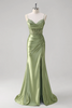 Load image into Gallery viewer, Green Mermaid Spaghetti Straps Pleated Corset Long Prom Dress