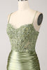 Load image into Gallery viewer, Mermaid Sage Spaghetti Straps Lace-up Back Prom Dress With Slit