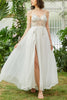 Load image into Gallery viewer, Tulle Spaghetti Straps White Long Prom Dress with Beading