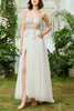 Load image into Gallery viewer, Tulle Spaghetti Straps White Long Prom Dress with Beading