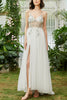 Load image into Gallery viewer, Tulle Spaghetti Straps White Long Prom Dress with Beading