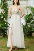 Load image into Gallery viewer, Tulle Spaghetti Straps White Long Prom Dress with Beading