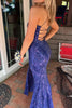 Load image into Gallery viewer, Navy Mermaid Long Sequined Prom Dress With Slit