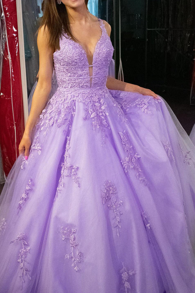 Load image into Gallery viewer, Elegant Lavender A Line Long Prom Dress With Appliques