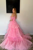 Load image into Gallery viewer, Glitter Pink Spaghetti Straps Tiered Appliques Long Prom Dress with Slit