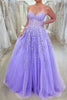 Load image into Gallery viewer, Elegant Purple Strapless Long Corset Prom Dress With Appliques